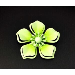Vintage Light Green Flower Brooch, Enamel On Metal, 1960s, 2 3/8 Inches